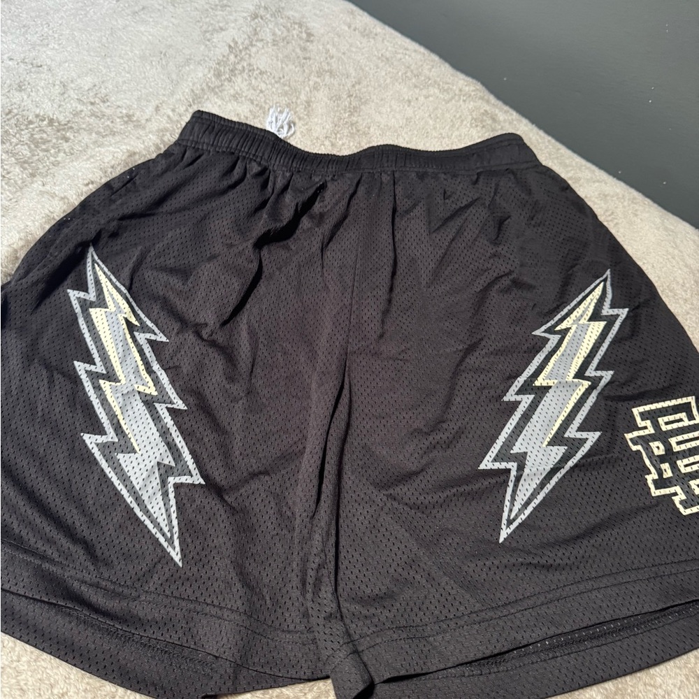 Eric Emanuel Black Shorts with Lightning Design